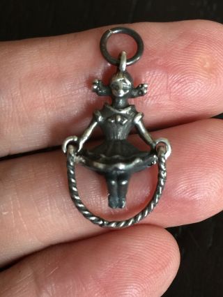 Vintage Sterling Or 800 Silver Charm Girl Skipping Rope Moves