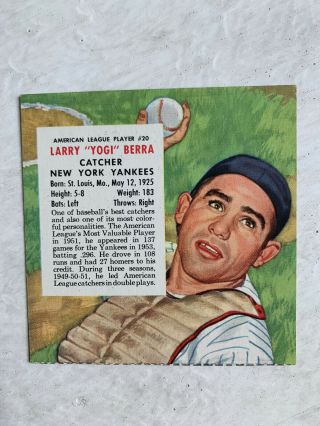 1953 1954 Red Man Vintage Yogi Berra 20 Old Baseball Card Yankees Ex