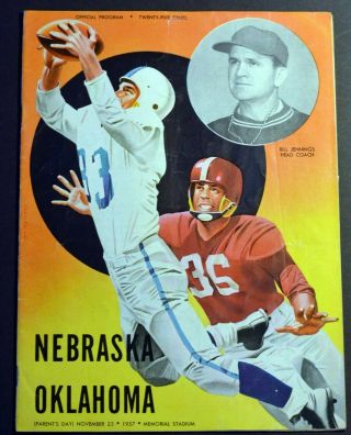 November 23 1957 Nebraska Cornhuskers Oklahoma Vintage Football Program Ex
