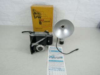 Vintage Kodak Tourist Ii Camera,  Large Flash With Kodak Flash Holder -