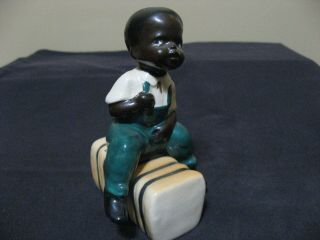 Vintage Black Americana Go With Salt And Peppers Shakers Boy On Hay