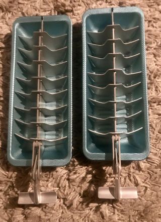 Vintage Metal Aluminum Ice Cube Trays With Lever Action Release