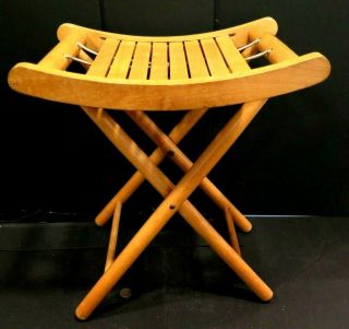 Vintage Wooden Milking Camping Stool - Nevco Carrying Folding Portable 15 " Tall