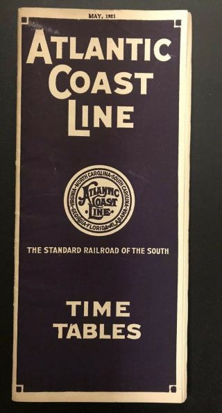 Atlantic Coast Line Vintage Railroad Train Timetable Dated May,  1921