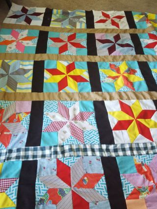 Double Knit Quilt Top,  King 82x82,  60s Vtg,  8 Point Star.  Pattern,  Hand Pieced.