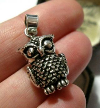 Vintage Style Cute Sterling Silver Owl Articulated Moving Necklace Pendant