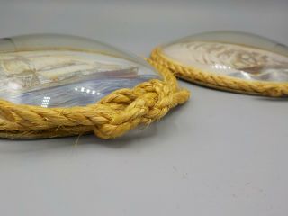 2 Vintage Nautical Clipper Ship Rope Trimmed Convex Glass Pictures Boat Decor 4