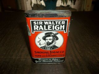 Vintage Vertical Sir Walter Raleigh Pocket Tobacco Tin Advertising Collectible