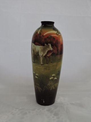Very Early Vintage S.  Fielding " Soleilian " Mantle Vase - Cattle Decorated - Signed