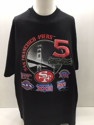 Vintage San Francisco 49ers 5 Time Bowl Champs T Shirt Xxl Black 1995