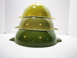 Set Of 3 Vintage Pyrex Verde Avocado Green Cinderella Mixing Bowls 444,  443,  442