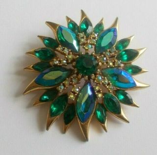 Vintage Jewellery Striking Signed Sphinx Emerald Green Rhinestone Brooch/pin