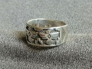 Vintage Fred Harvey Era Navajo Thunderbird Sterling Silver Ring Size 7 4