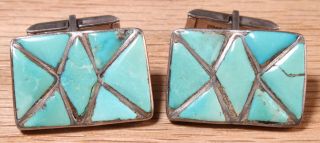 Vintage Handmade Sterling Silver Turquoise Inlay Cufflinks 52 - 29