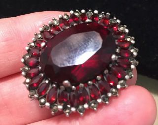 Vintage Jewellery Art Deco Sterling Silver And Real Garnet And Marcasite Brooch