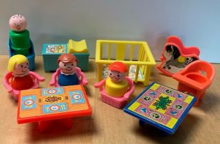 Vintage Fisher Price Little People Crib Changing Table Chairs Rocking Horse