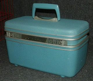 Vintage 1960 ' s Samsonite Silhouette Train Case Travel Make - Up HTF Marina Blue 2