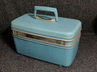 Vintage 1960 ' s Samsonite Silhouette Train Case Travel Make - Up HTF Marina Blue 7