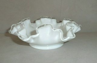 Vintage Fenton White Milk Glass Silver Crest Ruffled Bowl Candy Dish 6 "