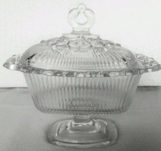 Vintage Clear Glass Pedestal Candy Dish /butter Dish Compote With Lid,  Filigree