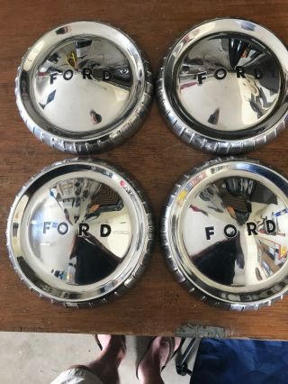 Vintage Set Of 4 Ford Car Truck Wheel Cover Metal Dog Dish Hubcap Parts