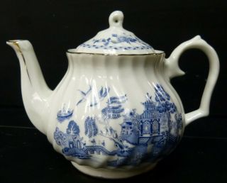 Vtg 1989 Willow Ware Blue White Gold Robinson Design Group Ceramic Teapot Japan