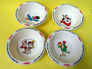 Vintage Kelloggs 1985 Set Of 4 Breakfast Cereal Bowls W/charactors Cute