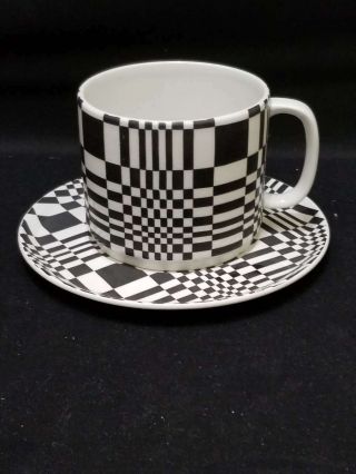 Vintage Franco Pozzi Black & White Op Art Ceramic Cup & Saucer Set,  1960
