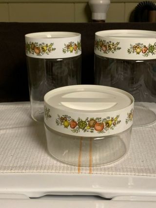 Vtg Pyrex Corning Ware Stacking Canister Set Of 3 Jars Spice Of Life See N Store