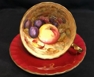 Vintage Aynsley Tea Cup Saucer Set Fruit D Jones Deep Red Apples Grapes Scratch