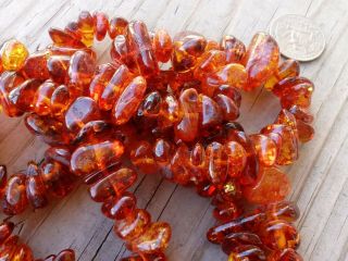 Vtg Baltic Honey Butterscotch Amber Nuggets Russian Long Necklace 30 "