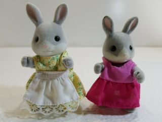 Calico Critters Bunnies Mommy And Daughter In Dresses Sylvania Epoch Vtg