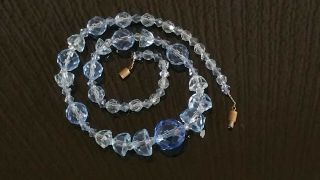 Czech Vintage Art Deco Blue Facet Cut Glass Bead Necklace On A Wire 2