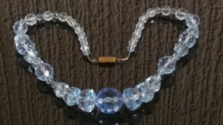 Czech Vintage Art Deco Blue Facet Cut Glass Bead Necklace On A Wire 3