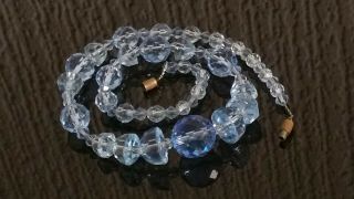 Czech Vintage Art Deco Blue Facet Cut Glass Bead Necklace On A Wire 4