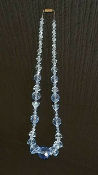 Czech Vintage Art Deco Blue Facet Cut Glass Bead Necklace On A Wire 6