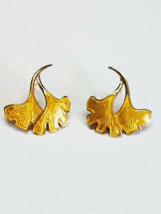 Vintage Mma Cleo 925 Sterling Silver Gold Plated Enamel Flower Earrings