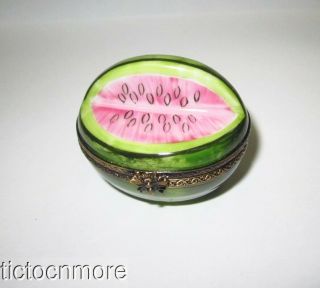 Vintage Limoges France Watermelon Fruit Peint Main Aj Porcelain Trinket Box