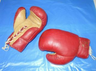 Vintage Red N Brown Kid Leather Classic Boxing Gloves Old Fashioned Gloves