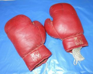 Vintage RED n BROWN KID leather Classic BOXING GLOVES Old Fashioned Gloves 3