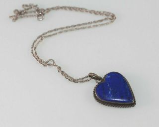 Vintage Sterling Silver And Lapis Heart Pendant Necklace