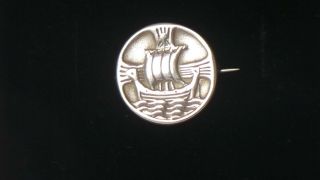 Solid Silver Celtic Viking Ship Vintage Brooch Pin Scotland Circa 1939