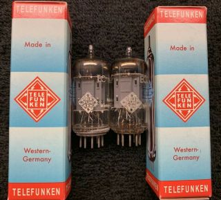 2 Matched Telefunken 12ax7 Ecc83 Rib Plate Tubes W.  Germany
