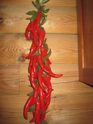 Vintage Artificial Red Chili Peppers (40 Peppers) Fake Peppers On 26 "