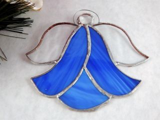 Angel Ornament Blue Stained Glass Window Hanging Vintage 1990s Handcrafted Decor