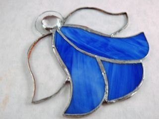 Angel Ornament Blue Stained Glass Window Hanging Vintage 1990s Handcrafted Decor 2