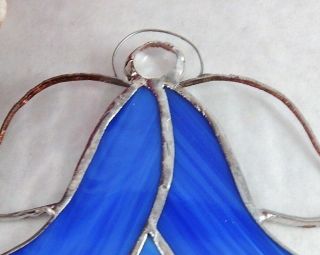 Angel Ornament Blue Stained Glass Window Hanging Vintage 1990s Handcrafted Decor 3