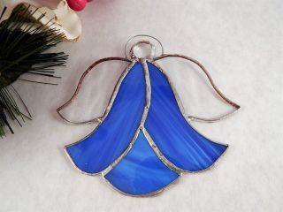 Angel Ornament Blue Stained Glass Window Hanging Vintage 1990s Handcrafted Decor 4