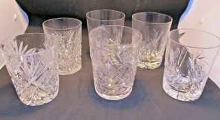 6 Cut Etched Glass Crystal Tumblers Glasses Vintage
