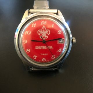 Vintage Watch Boy Scout Scouting Mechanical Timex Red Face